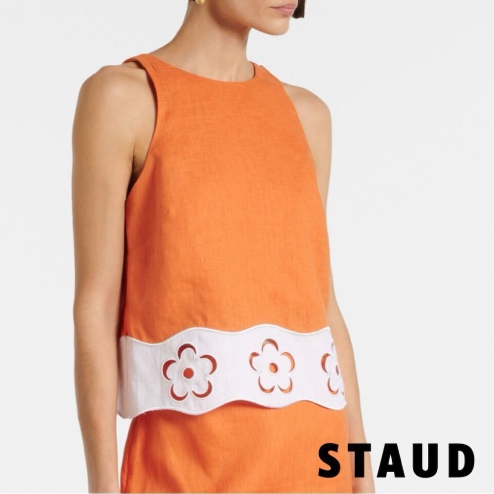 STAUD **NWT** Mika Linen Top in Apricot (Orange) & White - Picture 14 of 16